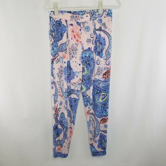 Express Pants - Express Women's Small Pants Pull On Pleated Stretch Paisley Pink Blue Pockets